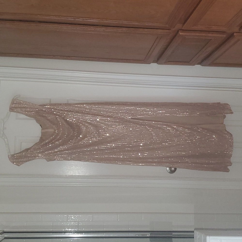 Shein 1x gold sequins goddess dress deep front slit off shoulder sweetheart neck
